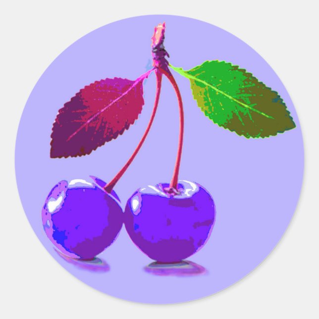 Pegatina Redonda Purple Cherry Pop Art (Anverso)