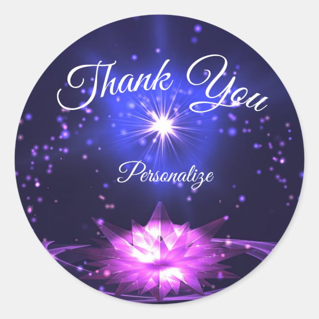 Pegatina Redonda Purple Crystal Lotus Night Stars personalize (Anverso)