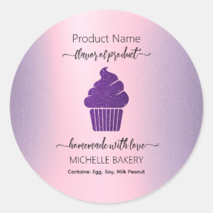 Pegatina Redonda Purple Cupcake Bakery Nombre del producto