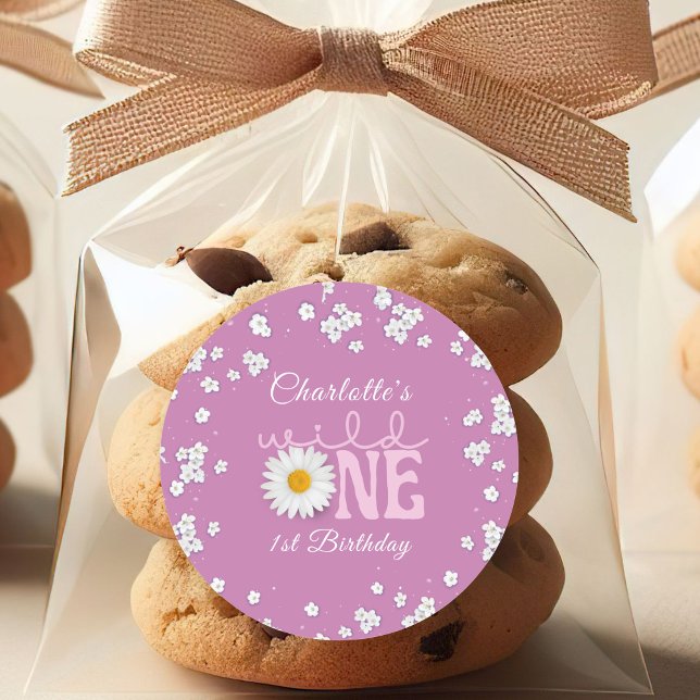 Pegatina Redonda Purple Daisy Wild One 1st Birthday  (Subido por el creador)
