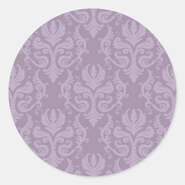 Pegatina Redonda Purple Damask Wedding Stickers (Anverso)