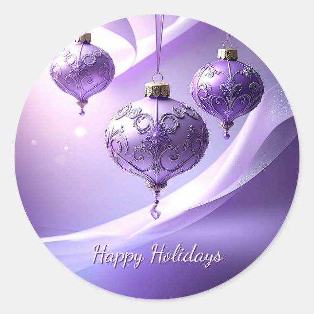 Pegatina Redonda Purple Decorative Christmas Ball Holiday Sticker (Anverso)