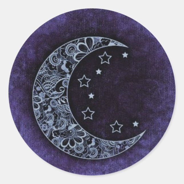 Pegatina Redonda Purple Denim Moon (Anverso)