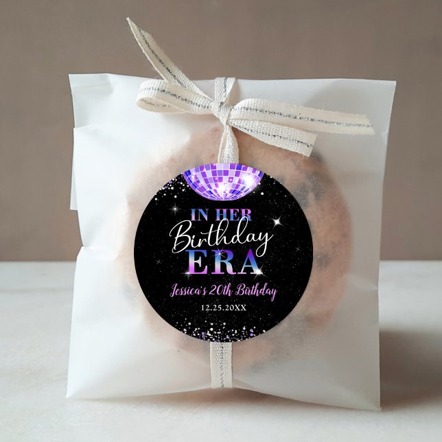 Pegatina Redonda Purple Disco En Su Fiesta De La Era Del Cumpleaños (Subido por el creador)