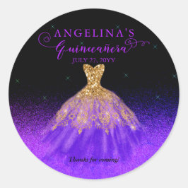 Pegatina Redonda Purple elegante | Gown Gold Española Quinceañera