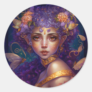 Pegatina Redonda Purple Elf Fantasy Art