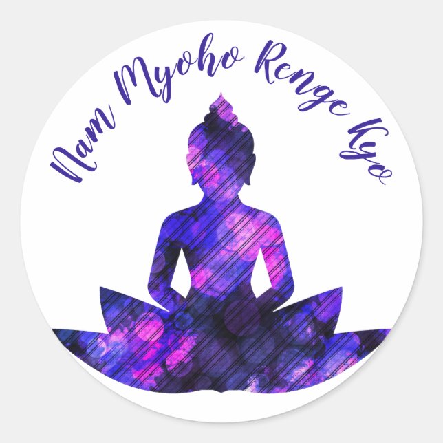 Pegatina Redonda Purple espiritual Lotus Yoga Nam Myoho Renge Kyo (Anverso)