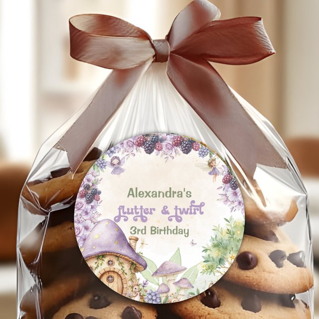 Pegatina Redonda Purple Fairy Third Berry, tercer cumpleaños (Subido por el creador)