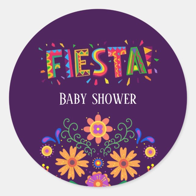 Pegatina Redonda Purple Fiesta Floral Baby Shower (Anverso)