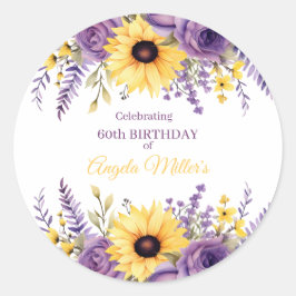 Pegatina Redonda Purple floral 60th birthday party