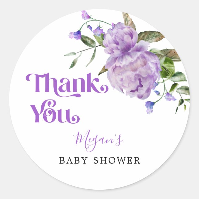 Pegatina Redonda Purple Floral Garden Baby Shower Favor (Anverso)