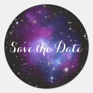 Pegatina Redonda Purple Galaxy Cluster Save the Date