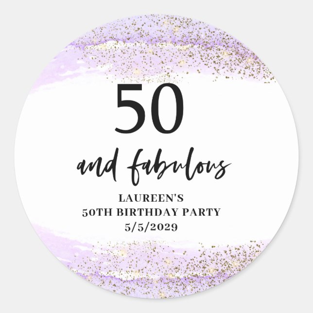 Pegatina Redonda Purple Glitter Purple 50th Birthday Party  (Anverso)