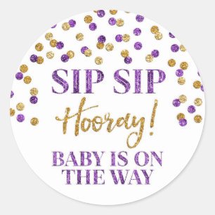 Pegatina Redonda Purple Gold Confetti Sip Sip Hooray