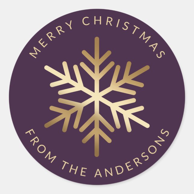 Pegatina Redonda Purple Gold Snowflake Family Merry Christmas (Anverso)