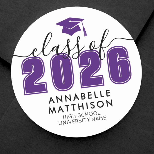 Pegatina Redonda Purple Graduation (Purple Graduation Classic Round Sticker )