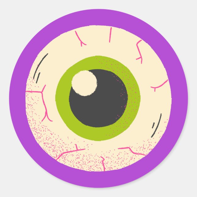 Pegatina Redonda Purple Halloween Quirky Cute Spooky Eyeball (Anverso)