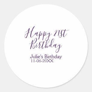 Pegatina Redonda Purple happy 21st cumpleaños fecha Keychain
