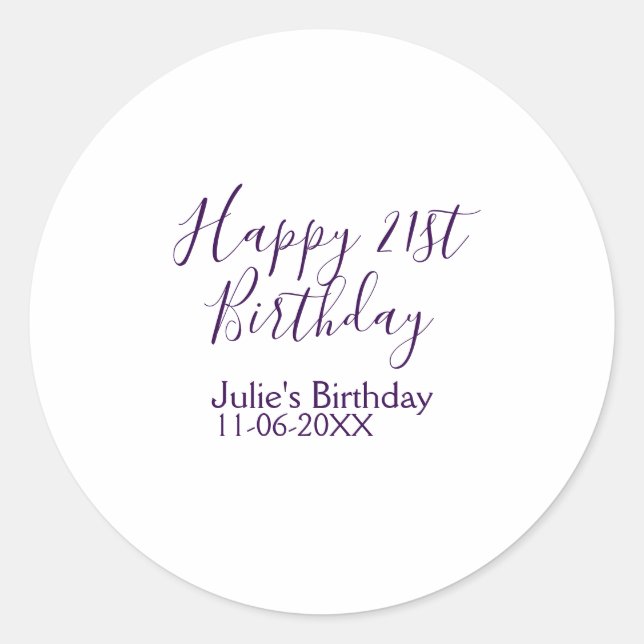 Pegatina Redonda Purple happy 21st cumpleaños fecha Keychain (Anverso)