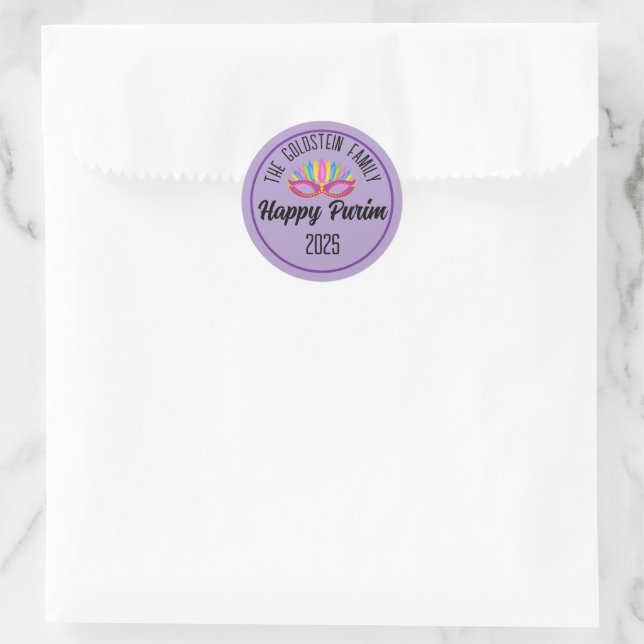 Pegatina Redonda Purple Happy Purim (Bolso)