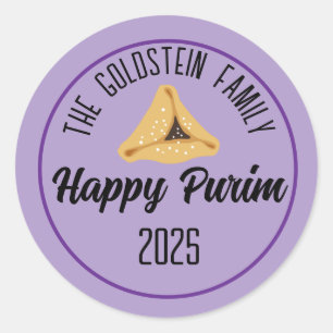 Pegatina Redonda Purple Happy Purim Hamentashen Classic Round Stick