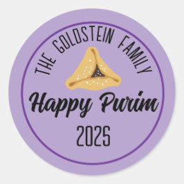 Pegatina Redonda Purple Happy Purim Hamentashen Classic Round Stick
