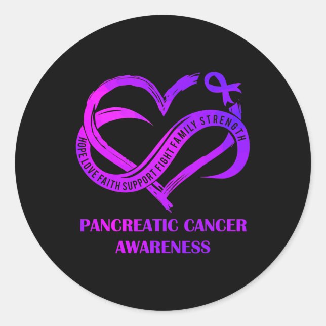 Pegatina Redonda Purple Heart Hope Love Faith Pancreatic Cancer Awa (Anverso)