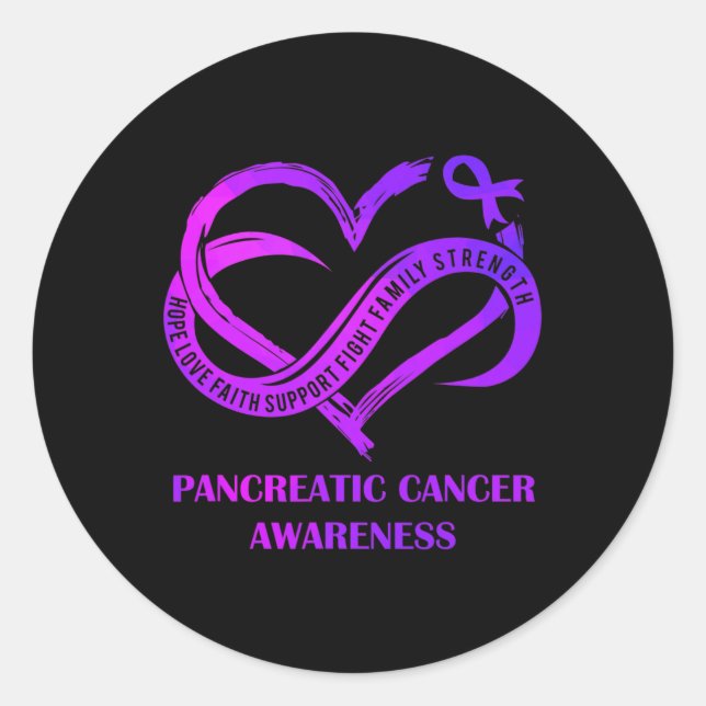 Pegatina Redonda Purple Heart Hope Love Faith Pancreatic Cancer Awa (Anverso)