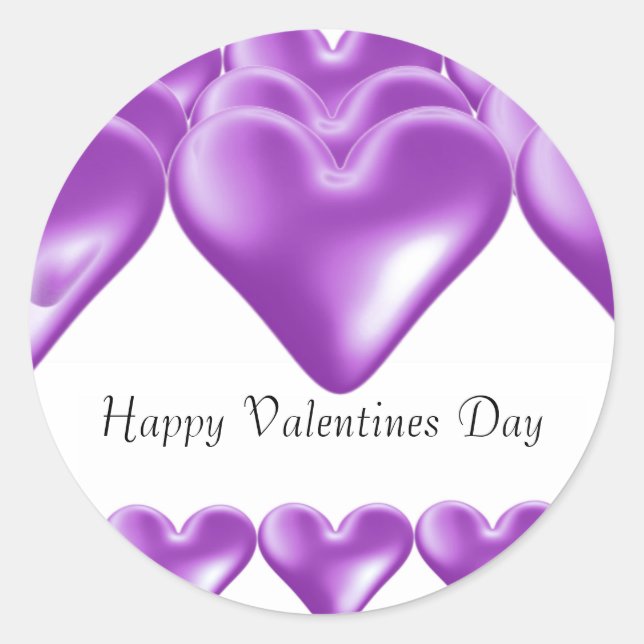 Pegatina Redonda Purple Hearts Feliz Día de San Valentín (Anverso)