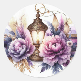 Pegatina Redonda Purple Lamp Floral Watercolor Modern Trendy