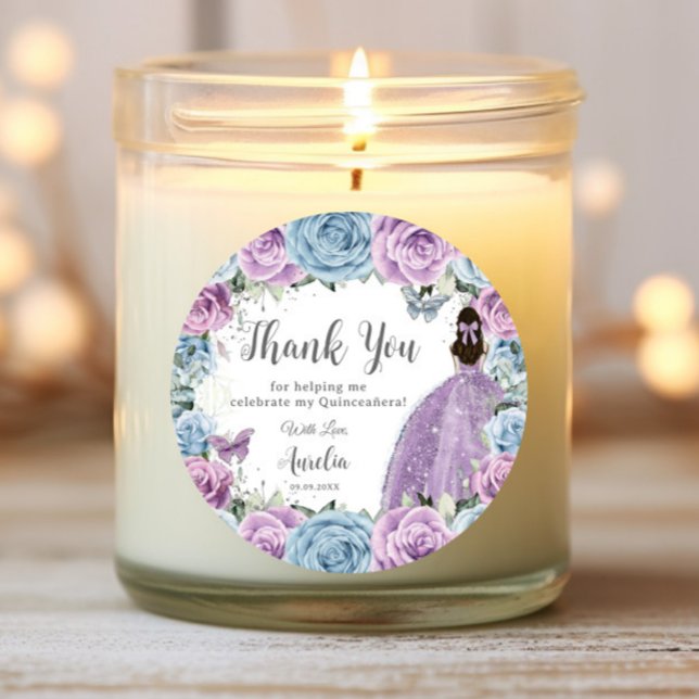 Pegatina Redonda Purple Lilac Baby Blue Floral Vestido Quinceañera (Subido por el creador)