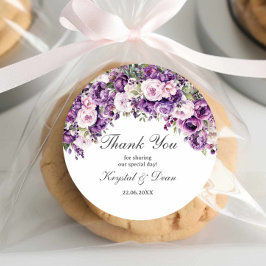 Pegatina Redonda Purple Lilac Blush Floral Wedding Round Sticker