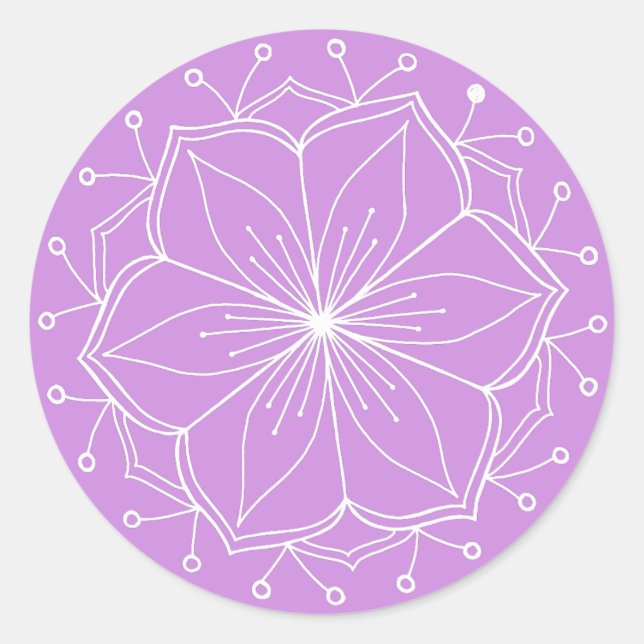 Pegatina Redonda Purple Lotus Flower Mandala (Anverso)