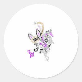 Pegatina Redonda Purple-Magenta, Naranja Reddish, Girona azul de ta