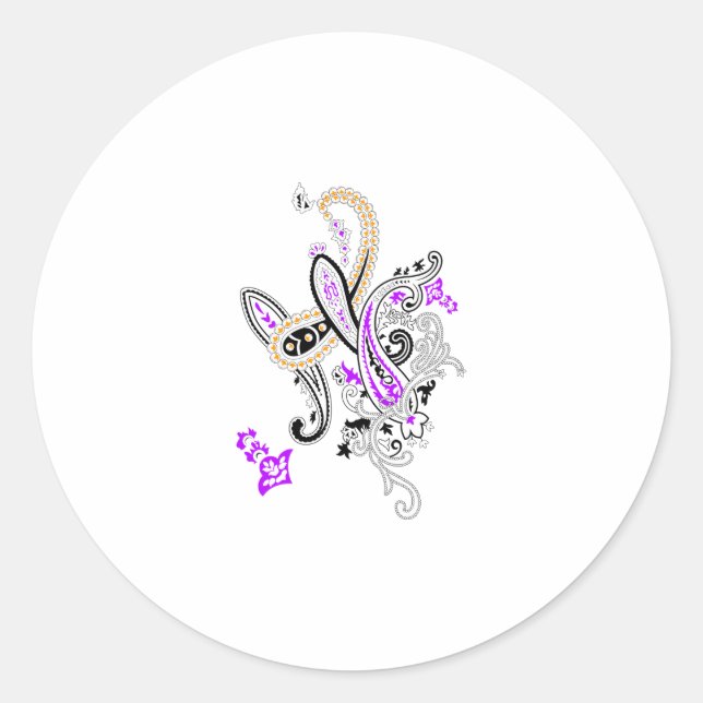 Pegatina Redonda Purple-Magenta, Naranja Reddish, Girona azul de ta (Anverso)