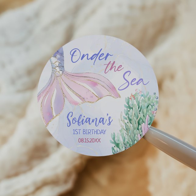 Pegatina Redonda Purple Mermaid 1st Birthday Oneder the Sea (Subido por el creador)