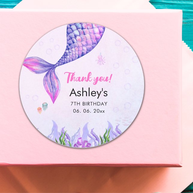 Pegatina Redonda Purple Mermaid Tail, Girl's Birthday  (Subido por el creador)