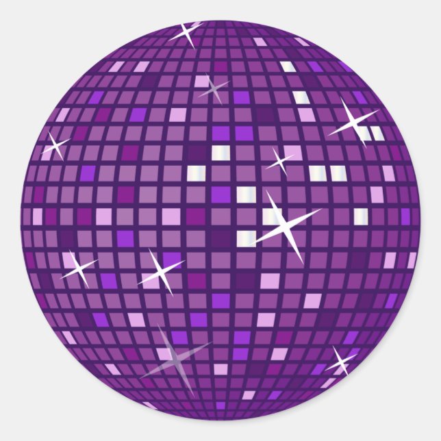 PEGATINA REDONDA PURPLE MIRROR DISCO BALL (Anverso)