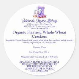 Pegatina Redonda Purple Mixer Bread Bakery Food Product Label