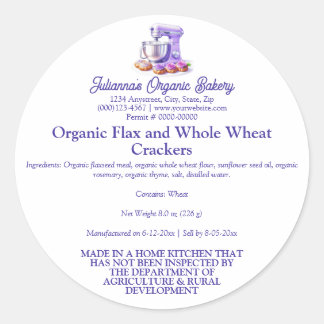 Pegatina Redonda Purple Mixer Bread Bakery Food Product Label