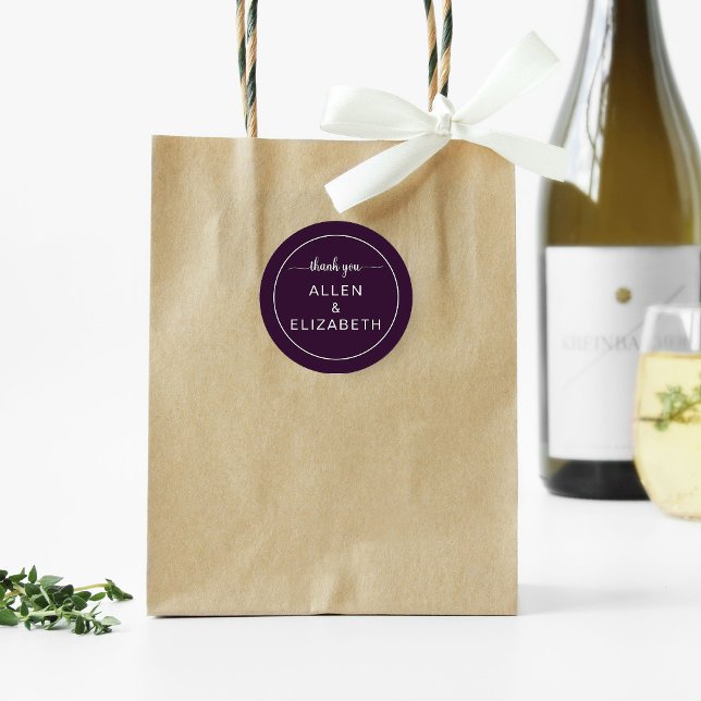 Pegatina Redonda Purple Modern Gracias A Favor De La Boda Con Tarje (Subido por el creador)