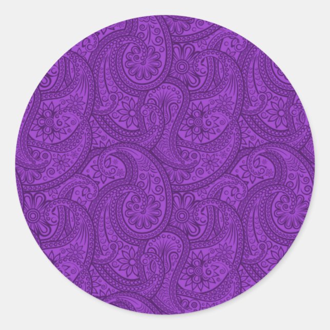 Pegatina Redonda Purple Paisley (Anverso)