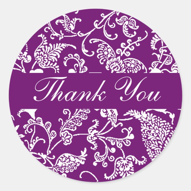 Pegatina Redonda Purple Paisley Gracias (Anverso)