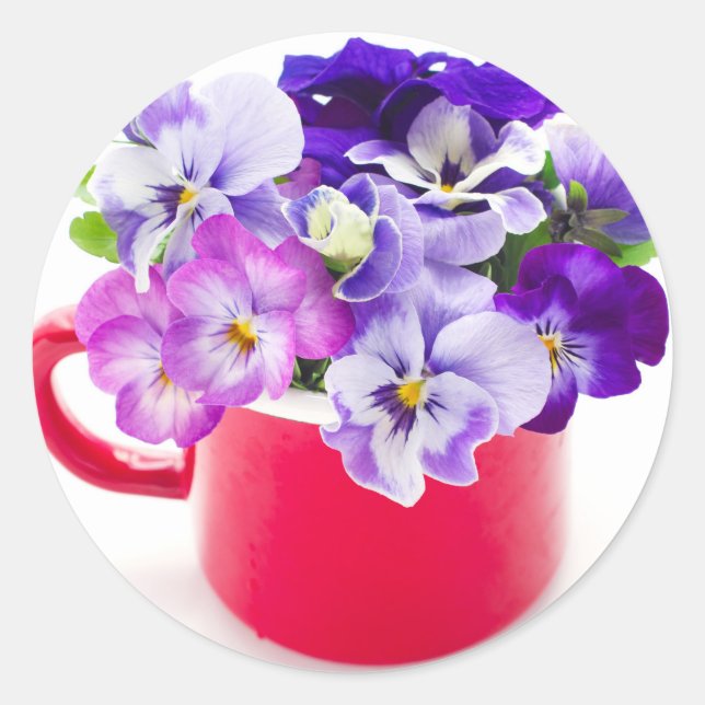 Pegatina Redonda purple pansy (Anverso)