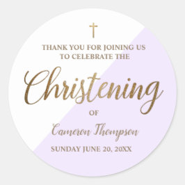 Pegatina Redonda Purple Personalizada Baby Christening, gracias