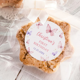 Pegatina Redonda Purple Pink Bow Butterfly Birthday Party