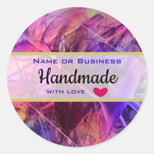 Pegatina Redonda Purple Pinks Moderno Resumen hecho a mano (Anverso)