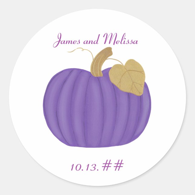 Pegatina Redonda Purple Pumpkin Guardar los stickers de la boda de  (Anverso)