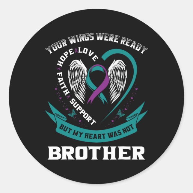 Pegatina Redonda Purple Ribbon Wing Suicide Awareness Prevention Br (Anverso)