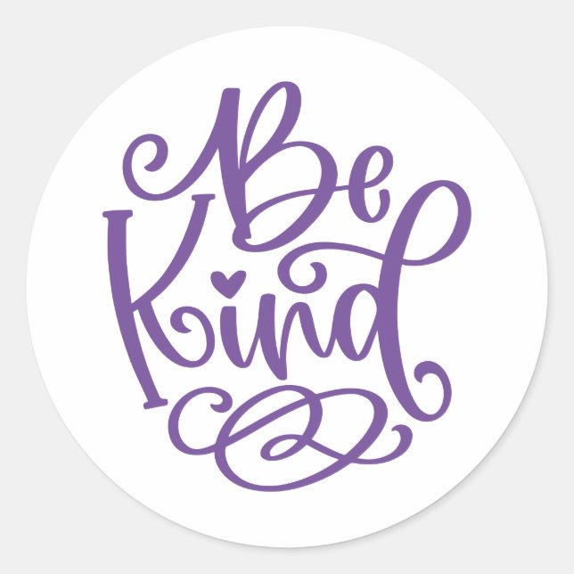 Pegatina Redonda Purple Script Be Kind (Anverso)